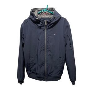 Tommy Hilfiger's Men's Soft Shell Hooded Bomber Jacket Navy Blue Size Large